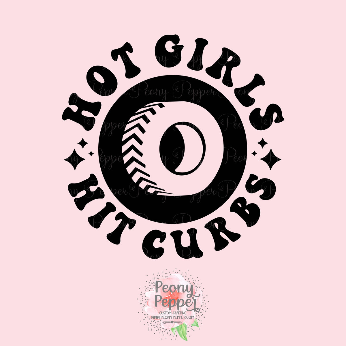 Hot Girls Hit Curbs Car Sticker - Humorous Pink Bumper Sticker 7x3.5 Inches