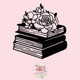 Stack of Books and Roses Decal