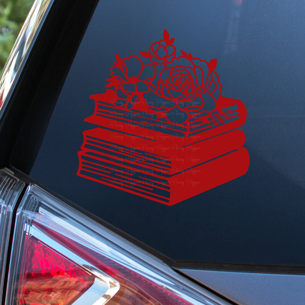 Stack of Books and Roses Decal