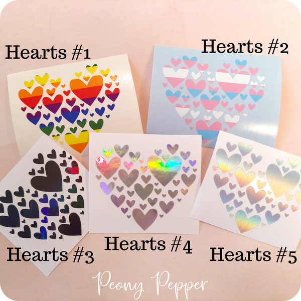 Pride Hearts on Hearts Decals